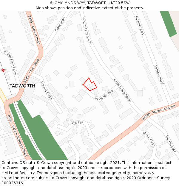 6, OAKLANDS WAY, TADWORTH, KT20 5SW: Location map and indicative extent of plot