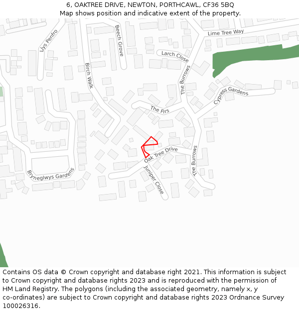 6, OAKTREE DRIVE, NEWTON, PORTHCAWL, CF36 5BQ: Location map and indicative extent of plot