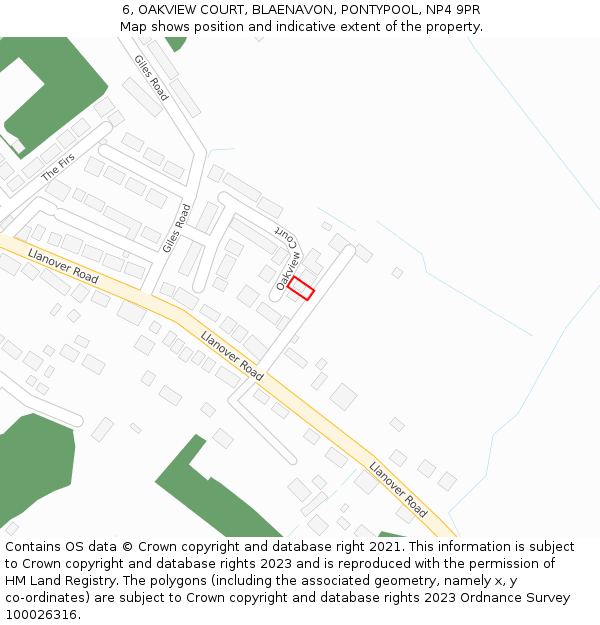 6, OAKVIEW COURT, BLAENAVON, PONTYPOOL, NP4 9PR: Location map and indicative extent of plot