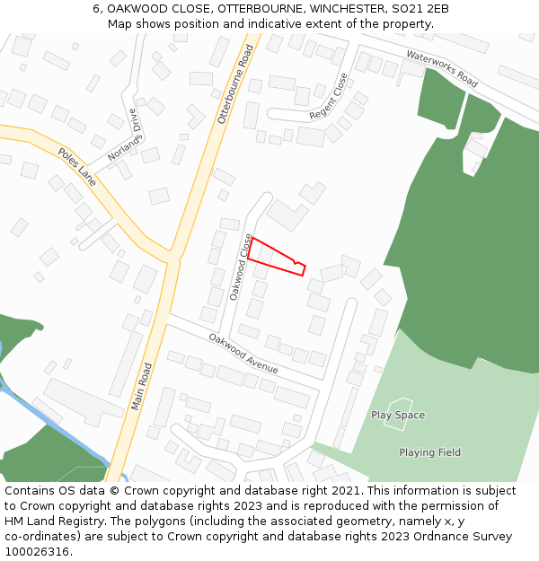 6, OAKWOOD CLOSE, OTTERBOURNE, WINCHESTER, SO21 2EB: Location map and indicative extent of plot