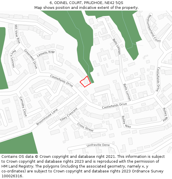 6, ODINEL COURT, PRUDHOE, NE42 5QS: Location map and indicative extent of plot