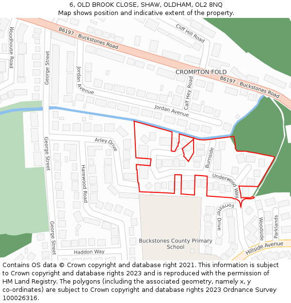 6, OLD BROOK CLOSE, SHAW, OLDHAM, OL2 8NQ: Location map and indicative extent of plot