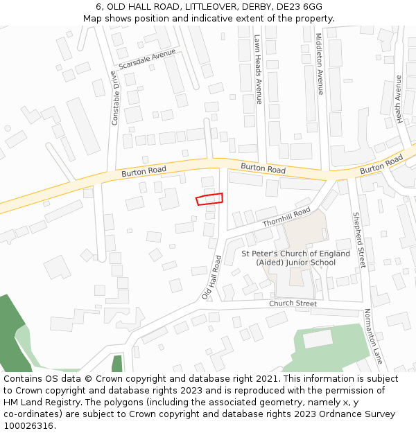 6, OLD HALL ROAD, LITTLEOVER, DERBY, DE23 6GG: Location map and indicative extent of plot