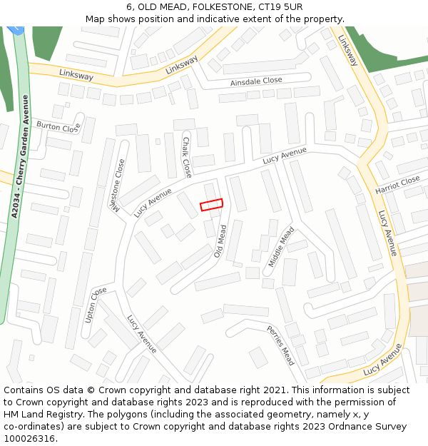 6, OLD MEAD, FOLKESTONE, CT19 5UR: Location map and indicative extent of plot