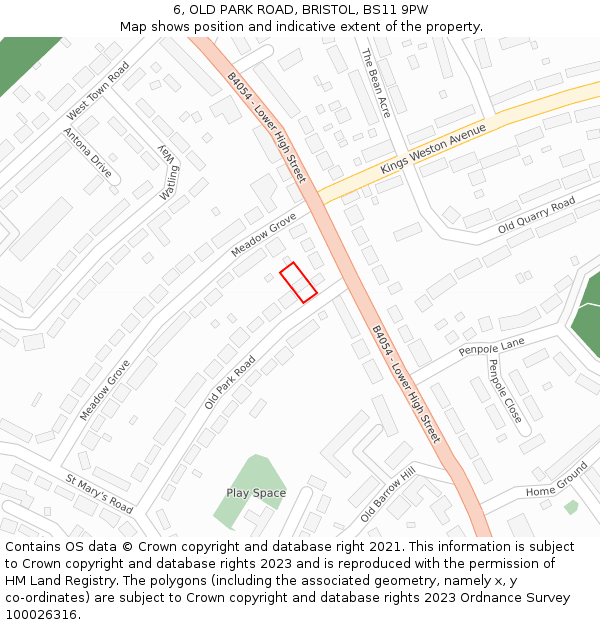 6, OLD PARK ROAD, BRISTOL, BS11 9PW: Location map and indicative extent of plot