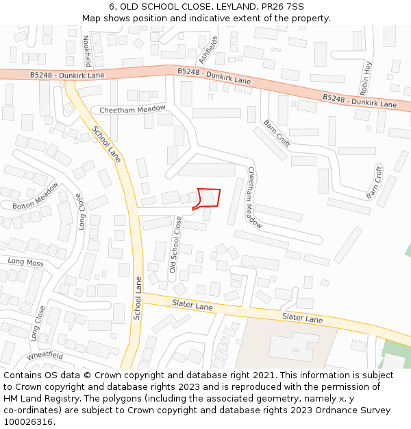 6, OLD SCHOOL CLOSE, LEYLAND, PR26 7SS: Location map and indicative extent of plot