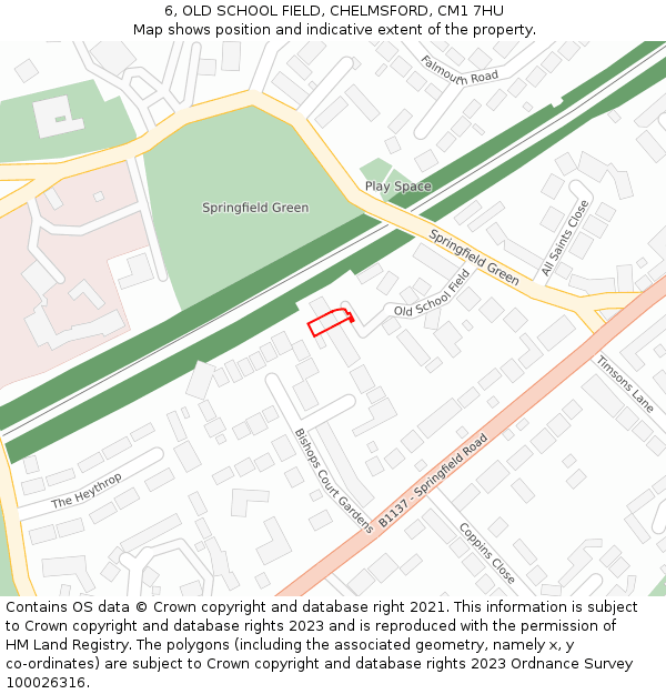 6, OLD SCHOOL FIELD, CHELMSFORD, CM1 7HU: Location map and indicative extent of plot