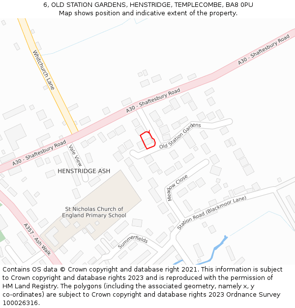 6, OLD STATION GARDENS, HENSTRIDGE, TEMPLECOMBE, BA8 0PU: Location map and indicative extent of plot