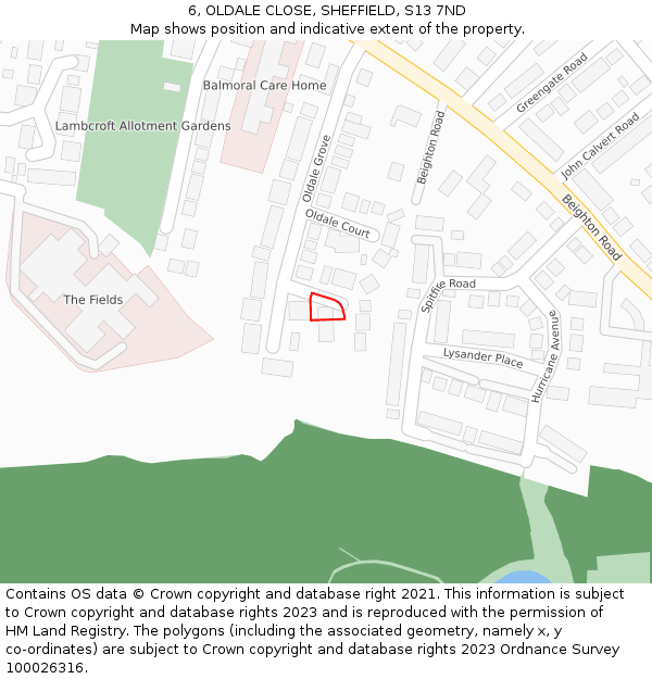 6, OLDALE CLOSE, SHEFFIELD, S13 7ND: Location map and indicative extent of plot