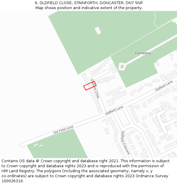 6, OLDFIELD CLOSE, STAINFORTH, DONCASTER, DN7 5NP: Location map and indicative extent of plot