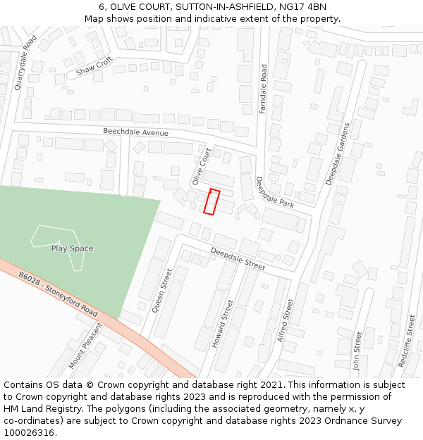 6, OLIVE COURT, SUTTON-IN-ASHFIELD, NG17 4BN: Location map and indicative extent of plot