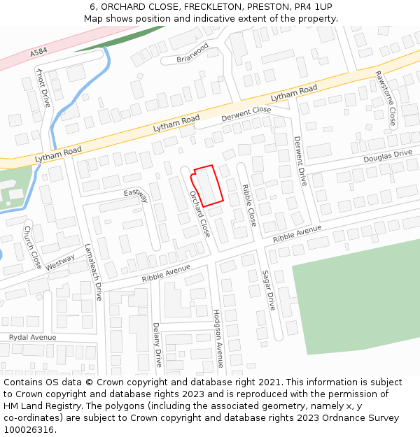 6, ORCHARD CLOSE, FRECKLETON, PRESTON, PR4 1UP: Location map and indicative extent of plot