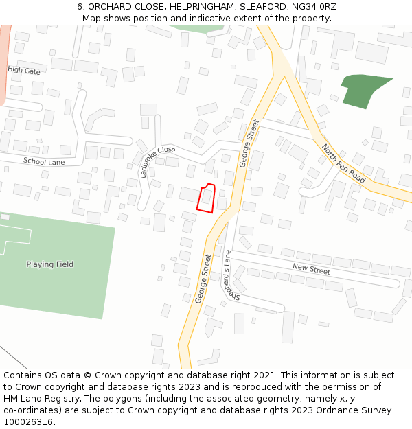 6, ORCHARD CLOSE, HELPRINGHAM, SLEAFORD, NG34 0RZ: Location map and indicative extent of plot