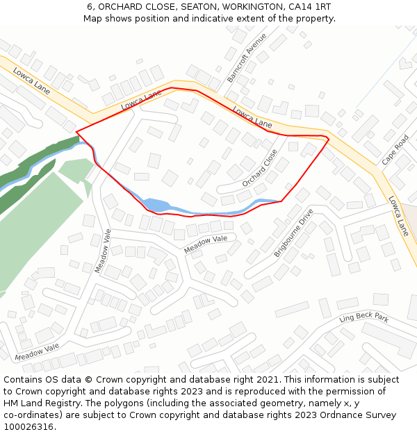 6, ORCHARD CLOSE, SEATON, WORKINGTON, CA14 1RT: Location map and indicative extent of plot