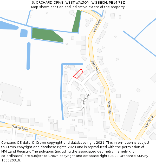 6, ORCHARD DRIVE, WEST WALTON, WISBECH, PE14 7EZ: Location map and indicative extent of plot