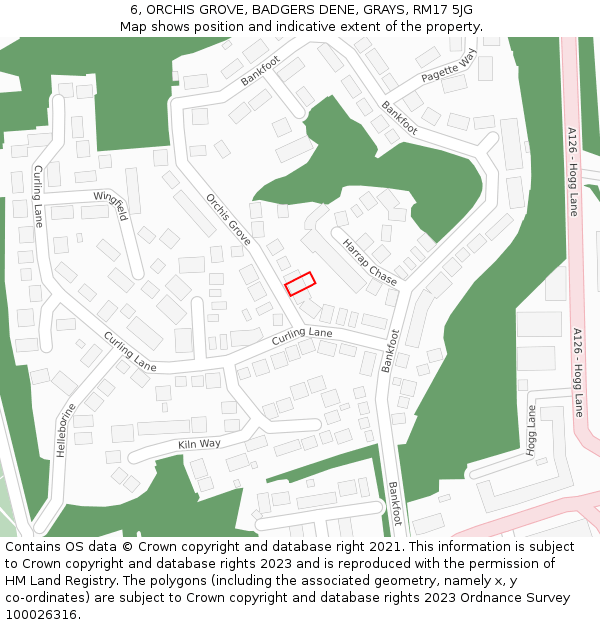 6, ORCHIS GROVE, BADGERS DENE, GRAYS, RM17 5JG: Location map and indicative extent of plot