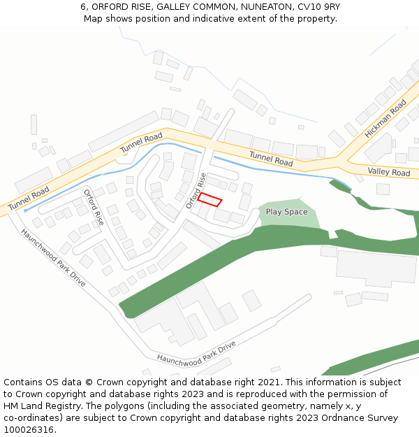 6, ORFORD RISE, GALLEY COMMON, NUNEATON, CV10 9RY: Location map and indicative extent of plot