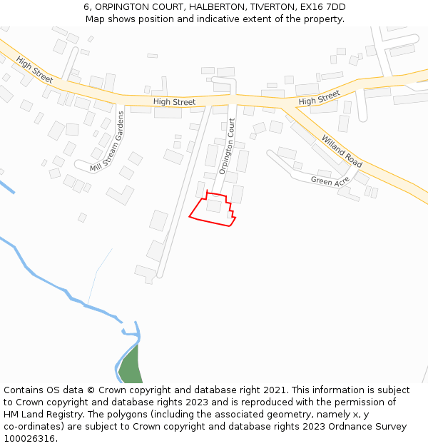 6, ORPINGTON COURT, HALBERTON, TIVERTON, EX16 7DD: Location map and indicative extent of plot