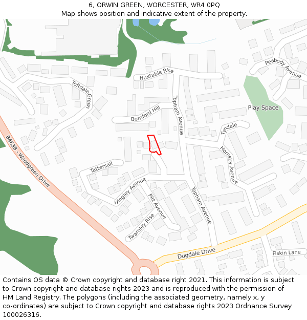 6, ORWIN GREEN, WORCESTER, WR4 0PQ: Location map and indicative extent of plot