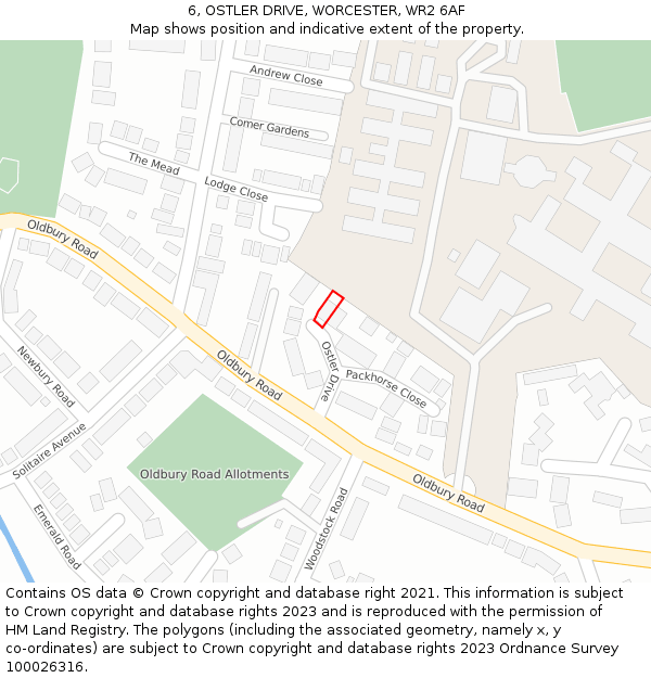 6, OSTLER DRIVE, WORCESTER, WR2 6AF: Location map and indicative extent of plot