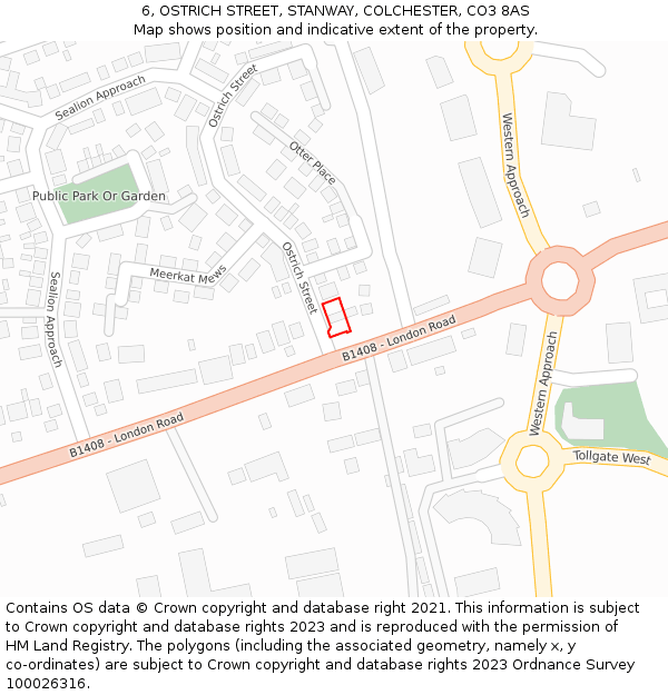 6, OSTRICH STREET, STANWAY, COLCHESTER, CO3 8AS: Location map and indicative extent of plot