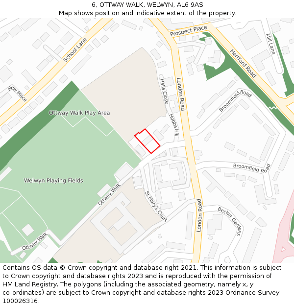6, OTTWAY WALK, WELWYN, AL6 9AS: Location map and indicative extent of plot