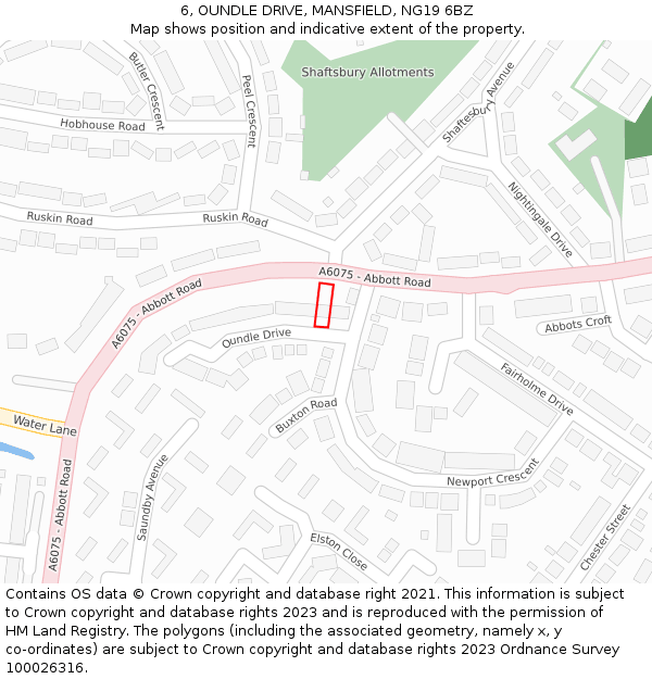6, OUNDLE DRIVE, MANSFIELD, NG19 6BZ: Location map and indicative extent of plot