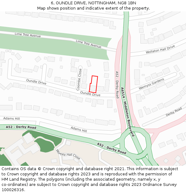 6, OUNDLE DRIVE, NOTTINGHAM, NG8 1BN: Location map and indicative extent of plot