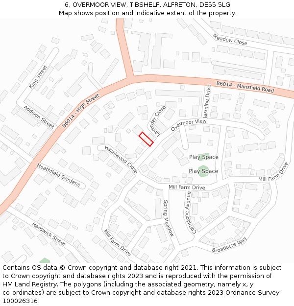 6, OVERMOOR VIEW, TIBSHELF, ALFRETON, DE55 5LG: Location map and indicative extent of plot
