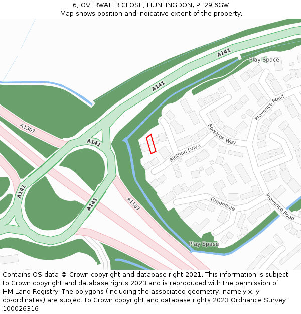 6, OVERWATER CLOSE, HUNTINGDON, PE29 6GW: Location map and indicative extent of plot