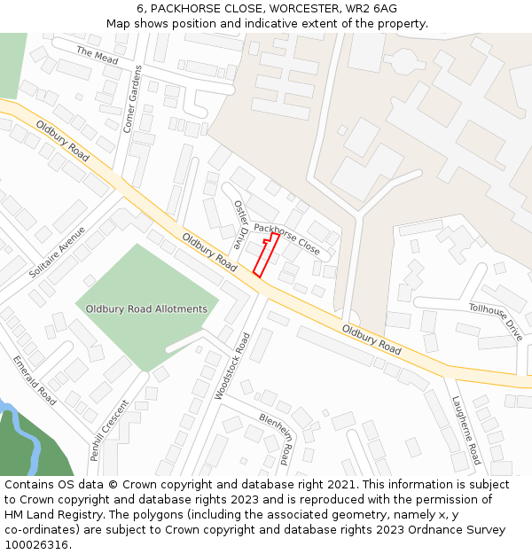 6, PACKHORSE CLOSE, WORCESTER, WR2 6AG: Location map and indicative extent of plot