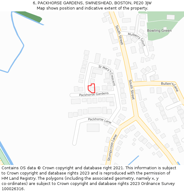 6, PACKHORSE GARDENS, SWINESHEAD, BOSTON, PE20 3JW: Location map and indicative extent of plot