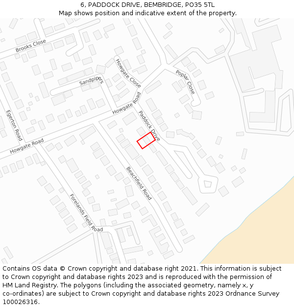 6, PADDOCK DRIVE, BEMBRIDGE, PO35 5TL: Location map and indicative extent of plot