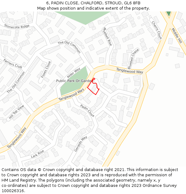 6, PADIN CLOSE, CHALFORD, STROUD, GL6 8FB: Location map and indicative extent of plot