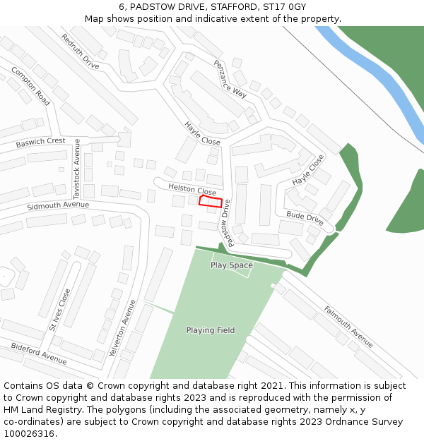 6, PADSTOW DRIVE, STAFFORD, ST17 0GY: Location map and indicative extent of plot