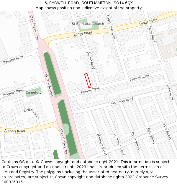 6, PADWELL ROAD, SOUTHAMPTON, SO14 6QX: Location map and indicative extent of plot