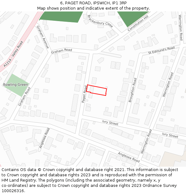 6, PAGET ROAD, IPSWICH, IP1 3RP: Location map and indicative extent of plot