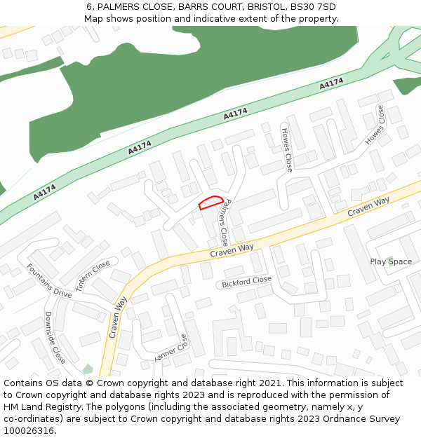 6, PALMERS CLOSE, BARRS COURT, BRISTOL, BS30 7SD: Location map and indicative extent of plot