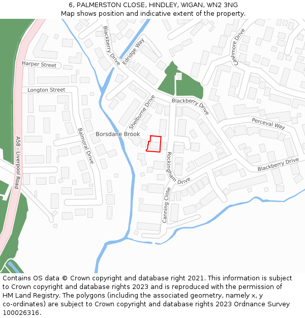 6, PALMERSTON CLOSE, HINDLEY, WIGAN, WN2 3NG: Location map and indicative extent of plot
