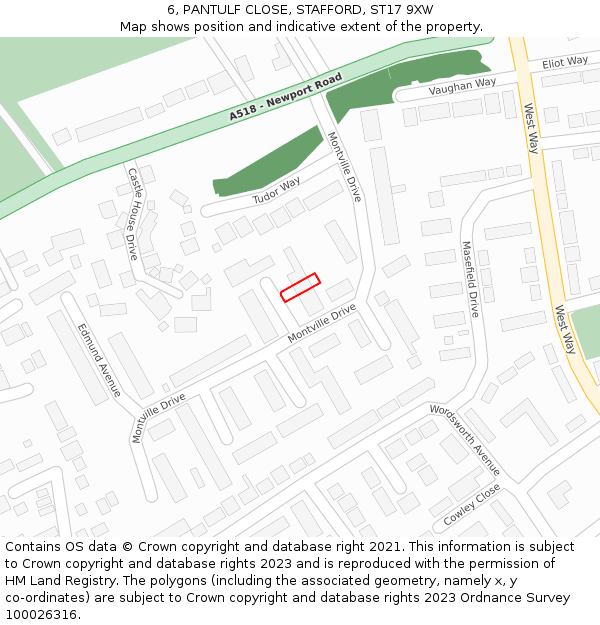 6, PANTULF CLOSE, STAFFORD, ST17 9XW: Location map and indicative extent of plot