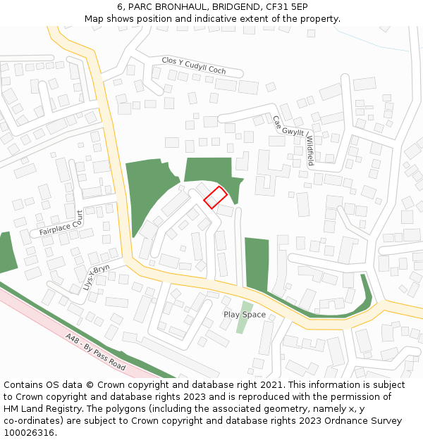 6, PARC BRONHAUL, BRIDGEND, CF31 5EP: Location map and indicative extent of plot