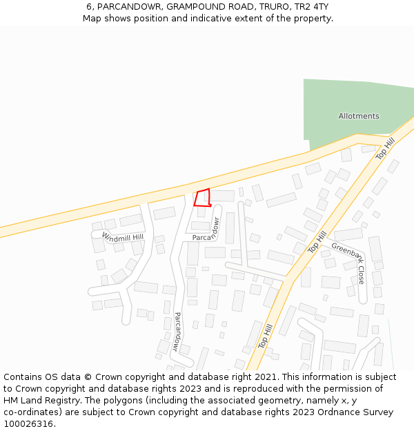 6, PARCANDOWR, GRAMPOUND ROAD, TRURO, TR2 4TY: Location map and indicative extent of plot
