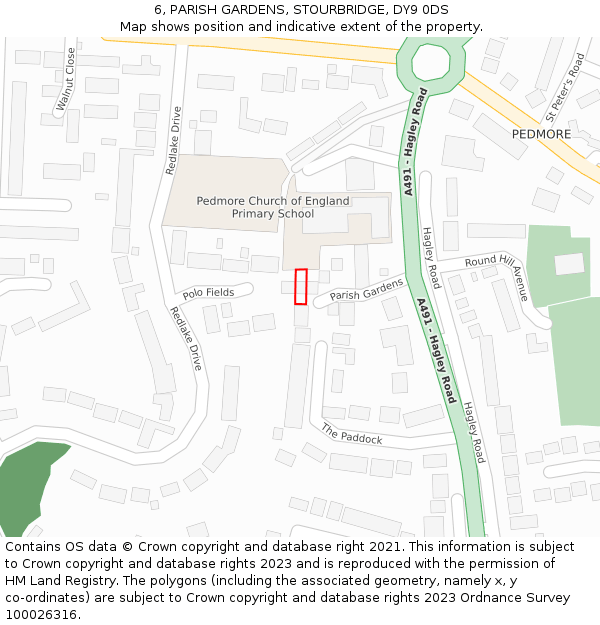 6, PARISH GARDENS, STOURBRIDGE, DY9 0DS: Location map and indicative extent of plot