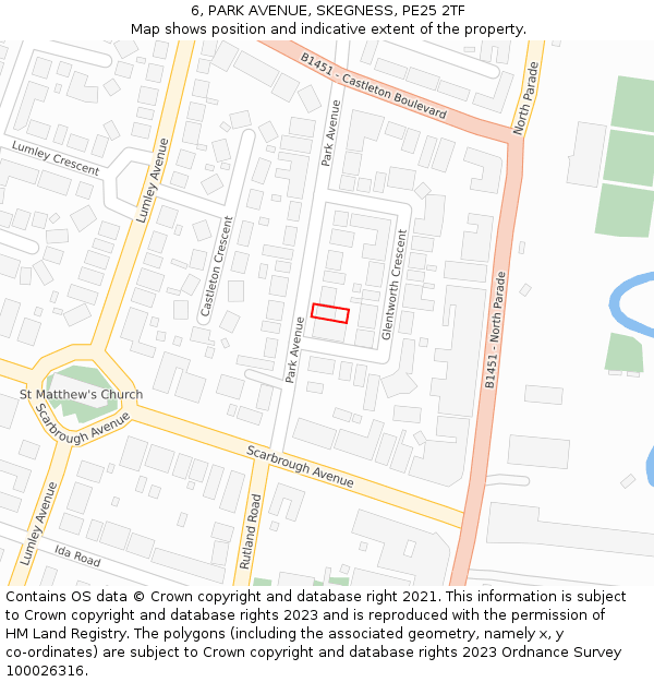 6, PARK AVENUE, SKEGNESS, PE25 2TF: Location map and indicative extent of plot