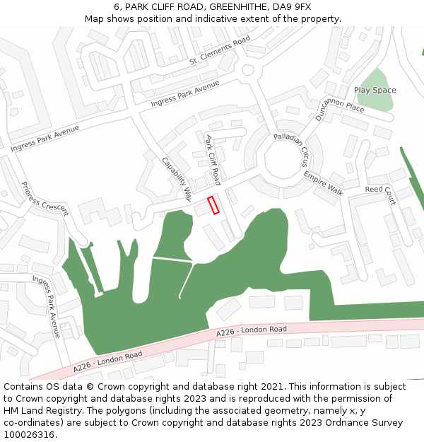6, PARK CLIFF ROAD, GREENHITHE, DA9 9FX: Location map and indicative extent of plot