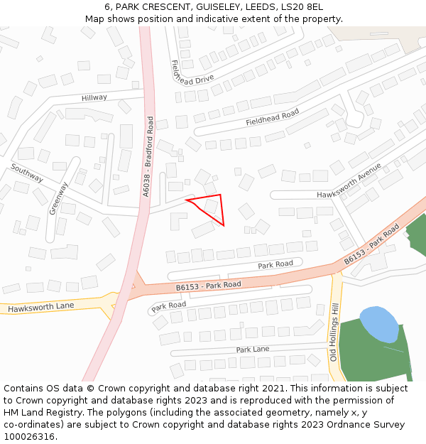 6, PARK CRESCENT, GUISELEY, LEEDS, LS20 8EL: Location map and indicative extent of plot