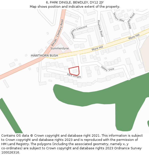 6, PARK DINGLE, BEWDLEY, DY12 2JY: Location map and indicative extent of plot