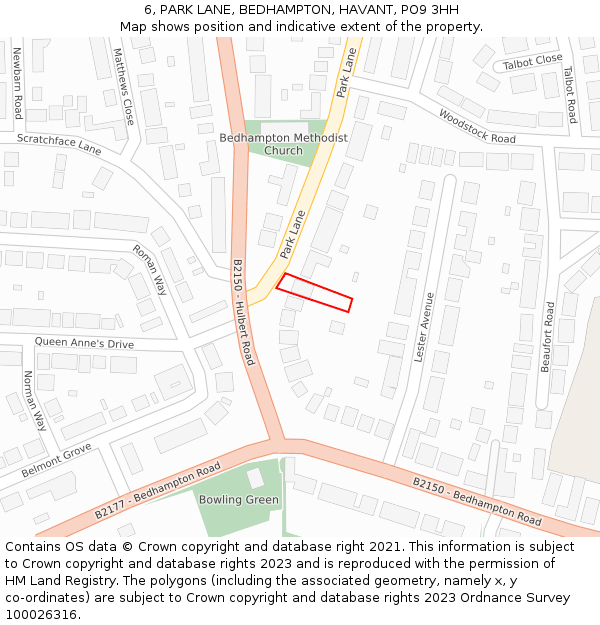 6, PARK LANE, BEDHAMPTON, HAVANT, PO9 3HH: Location map and indicative extent of plot