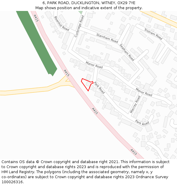 6, PARK ROAD, DUCKLINGTON, WITNEY, OX29 7YE: Location map and indicative extent of plot