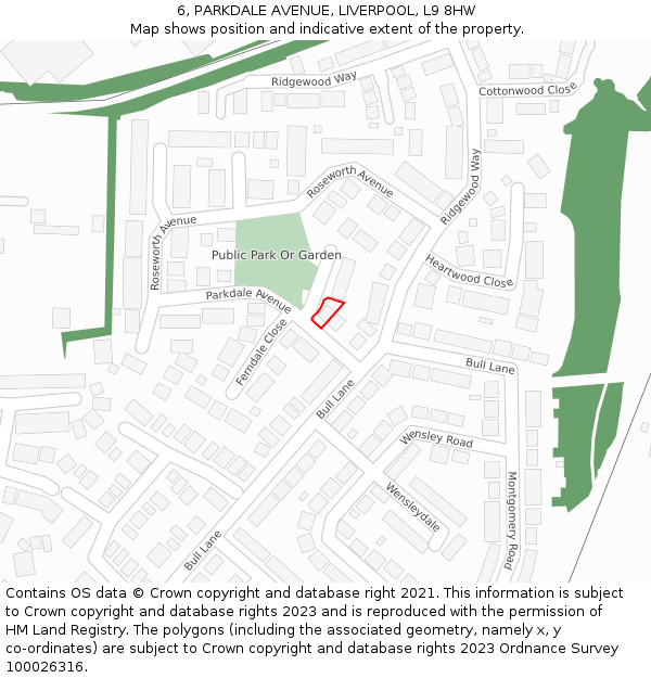 6, PARKDALE AVENUE, LIVERPOOL, L9 8HW: Location map and indicative extent of plot